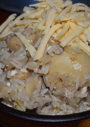 Una foto de Risotto de chanpiñones enteros y pollo