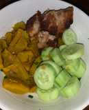 Chả cá chiên với dầu dừa+bí đỏ+dưa leo (eat clean, giảm cân)