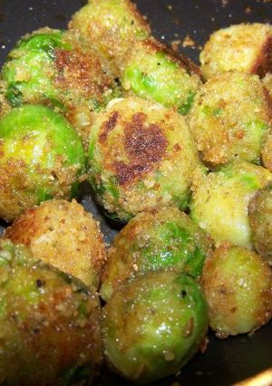 A picture of Cheesy Fried Brussels Sprouts.