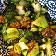 A picture of Maple syrup and almond butter tofu - vegan.