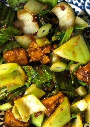 A picture of Maple syrup and almond butter tofu - vegan.