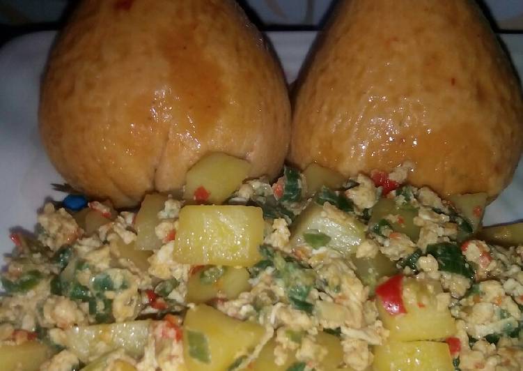 Recipe of Super Quick Homemade Potato egg souce with moi moi