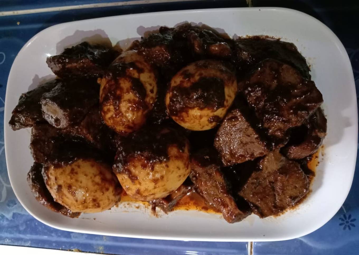Rendang hati sapi, ampela dan telor praktis