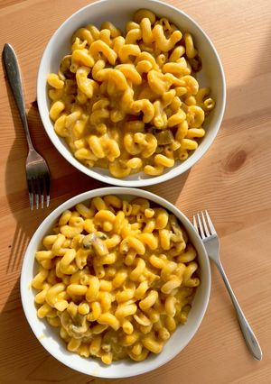 Hình của món Mac & no-cheese (chay).