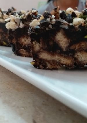 A picture of No Bake Biscuit cake.
