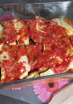 Une photo de Gratin d'aubergines,courgettes, tomates, mozza façon lasagnes