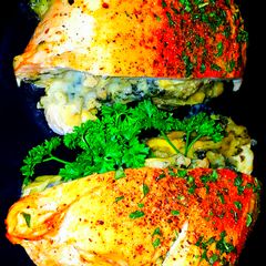 A picture of Mike's Artichoke Spinach & Cheese Stuffed Chicken Breasts.