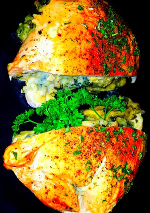 A picture of Mike's Artichoke Spinach & Cheese Stuffed Chicken Breasts.