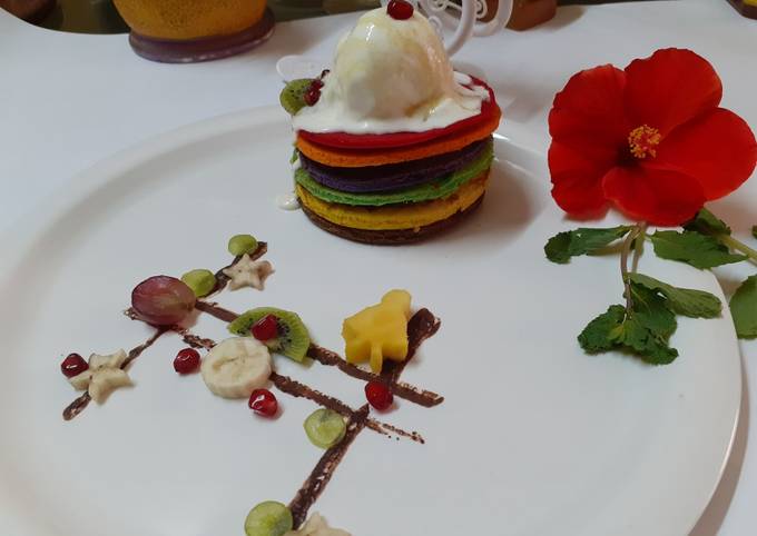 Rainbow pancakes with icecream