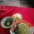 Fish pepper soup,fried rice with liver souce nd pineapplesegment