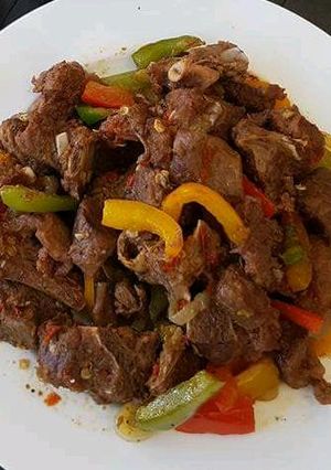 A picture of Spicy Asun (Spicy Grilled Goat meat).
