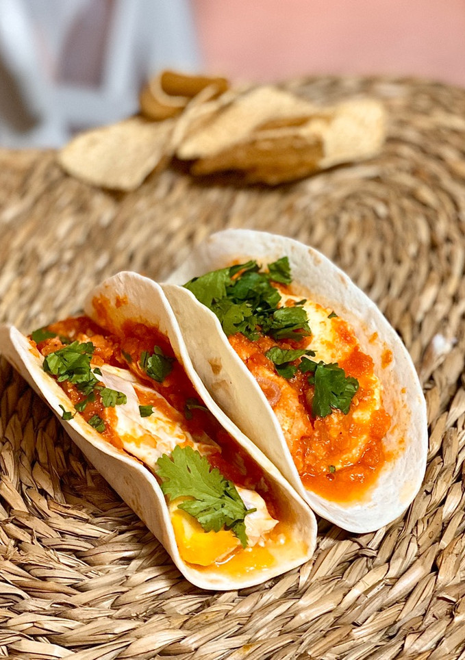 Una foto de Tacos vegetarianos de huevos rancheros
