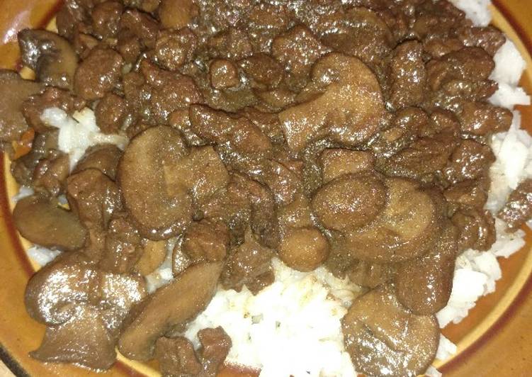 Beefy Mushroom Steak Bites over Rice