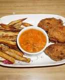 ALAS DE POLLO FRITAS, PAPAS ASADAS ALROMERO, SALSA PICANTE