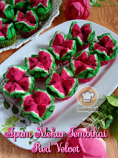 Gambar Apam Mekar Tembikai Red Velvet (Tanpa Air Soda)