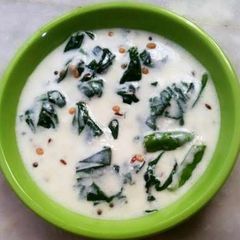 A picture of Malabar Spinach with Curds.