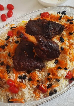 A picture of Home style Barbeque Mutton with Afghani Pilaf.