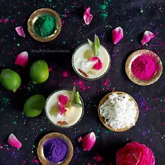 A picture of Holi special Amba pana (Raw Mango yogurt smoothie).