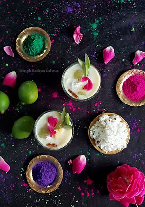 A picture of Holi special Amba pana (Raw Mango yogurt smoothie).