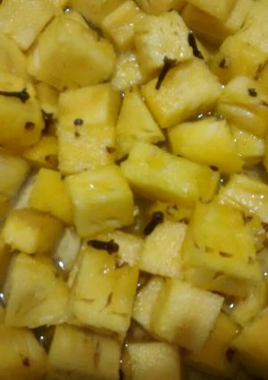 A picture of Pineapple laced with Exotic Sauce.