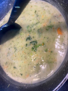 A picture of Creamy broccoli and cheddar soup.