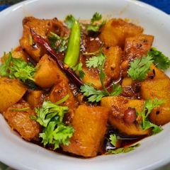 A picture of Falahari Khatta Mitha Kaddu Aloo Sabzi.