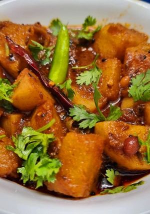 A picture of Falahari Khatta Mitha Kaddu Aloo Sabzi.