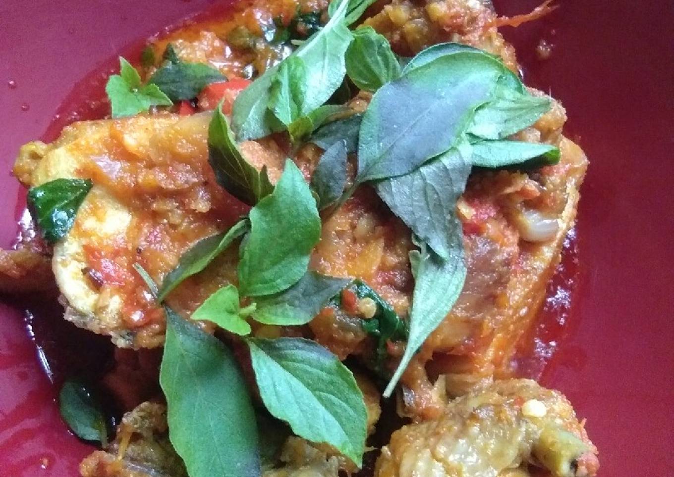 Ayam kemangi masak pedas (pake ayam ungkep)