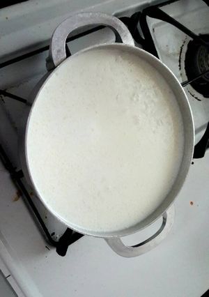 A picture of Puerto Rican rice milk soup.