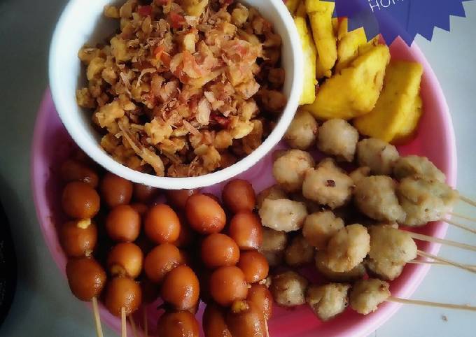 Sambel teri tempe + sate telur puyuh homemade