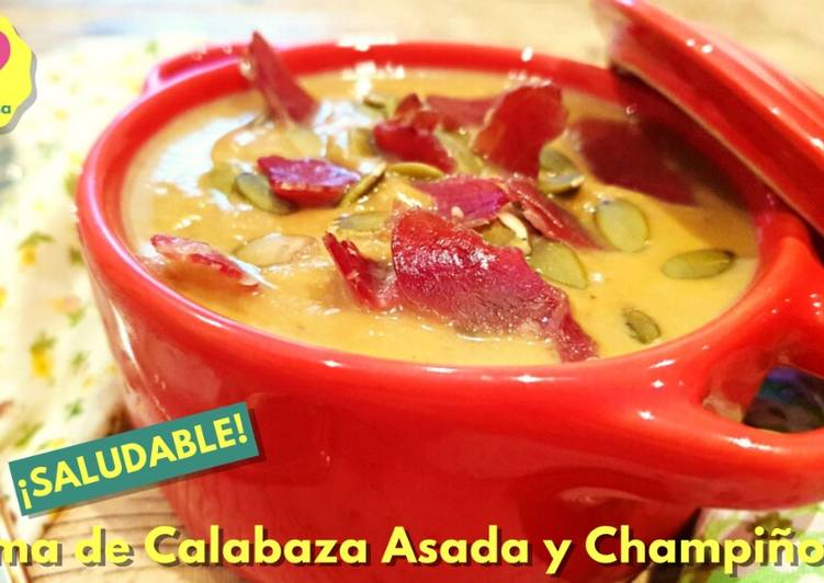 Crema de Calabaza Asada y Manzana con Champiñones