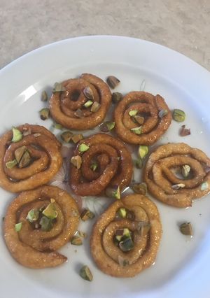 A picture of Paneer spirals(sweet dish for vrat).