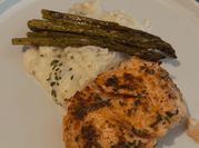 A picture of fish with roasted vegetables