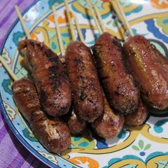 A picture of Sausages with Homemade Mild Rub and Mayonnaise.