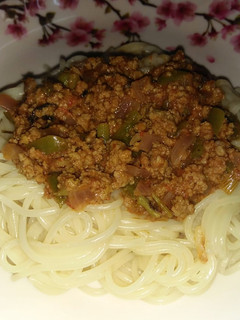 A picture of Spaghetti and mince meat #Mykidsfavouritedishcontest.