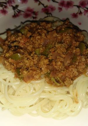 A picture of Spaghetti and mince meat #Mykidsfavouritedishcontest.