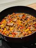 Carrilleras de ternera con garbanzos en cocotte