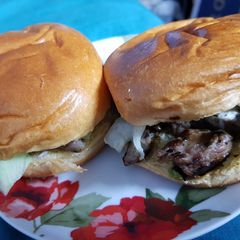 Lamb and mint on a Brioch Buns A picture of Lamb and mint on a Brioch Buns.