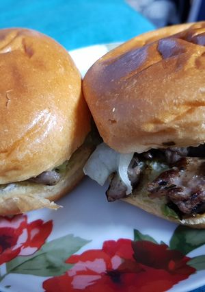 A picture of Lamb and mint on a Brioch Buns.
