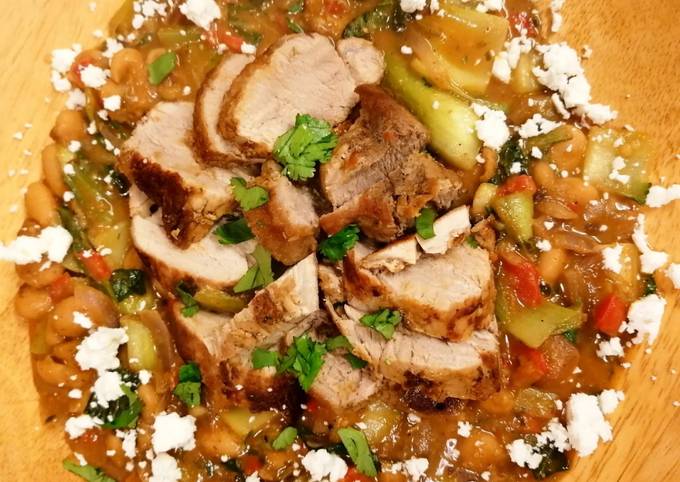 Pork Tenderloin with Butter Beans and a Red Pesto Sauce & Feta