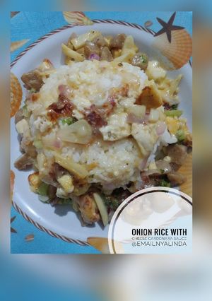 Foto resep Onion Rice with Cheese Carbonara Sauce