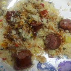 A picture of Barbecue Sausages and Rice.