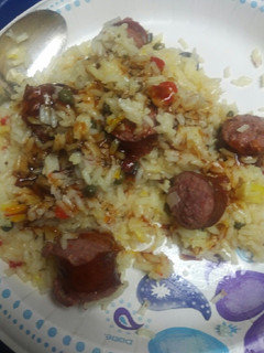 A picture of Barbecue Sausages and Rice.