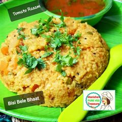A picture of Bisibele Bhaat With Tomato Rasam - South Indian One Pot Meal - Lunch / Dinner.