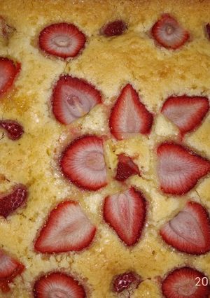 A picture of Strawberry almond cake.