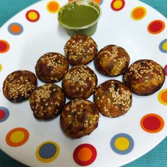A picture of Methi Matar Muffin In Appe Pan Using Pearl Millet & Wheat Flour --- A Non - Fried Winter Snack.