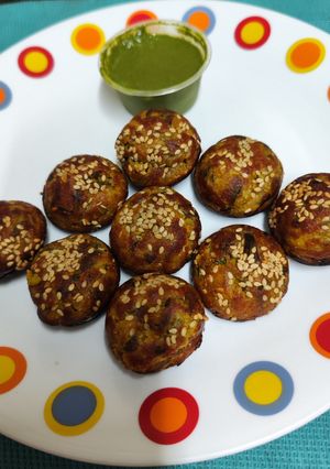 A picture of Methi Matar Muffin In Appe Pan Using Pearl Millet & Wheat Flour --- A Non - Fried Winter Snack.