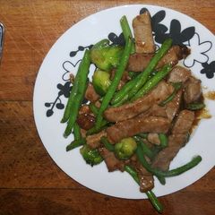 A picture of Sweet beef stir fry for one.