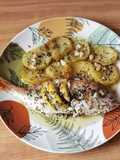 Besugos al horno con patatas, infusionados con aceite de tomillo