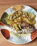 Besugos al horno con patatas, infusionados con aceite de tomillo
